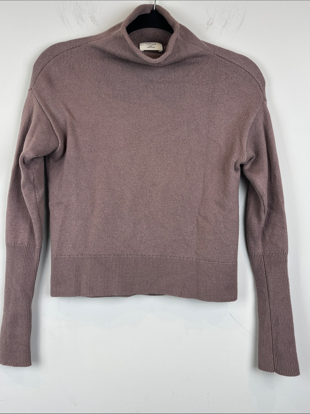 Wilfred Aritzia 100% Merino Wool Mauve Brown Crop Mock Funnel Neck Sweater XXS